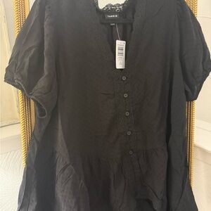 torrid Black Lace-Trim Button Front Peplum Blouse